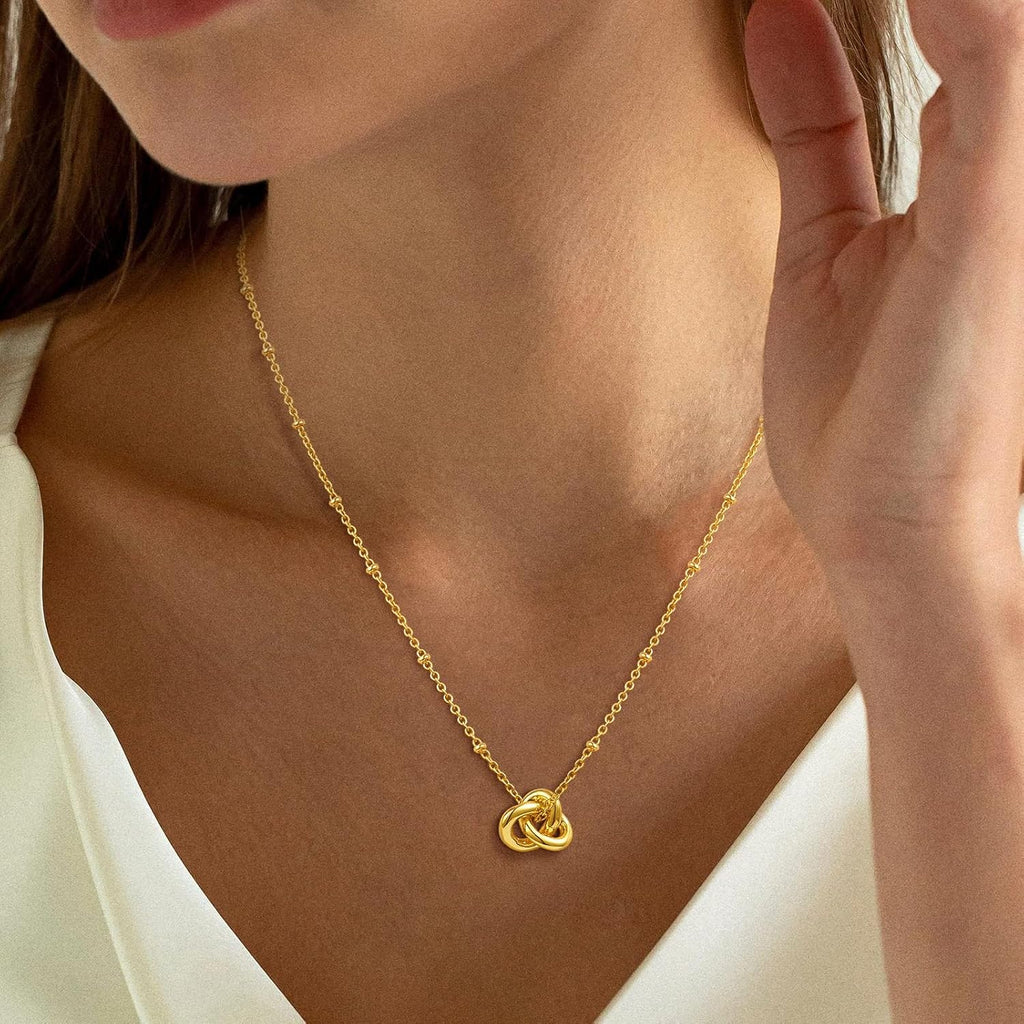 Love Knot Necklace for Women, Dainty Trendy Cute Necklace,14K Gold Plated Infinity Pendant Necklaces,Gold Charm Choker Necklace,Layered Simple Gold Necklace for Women,Unique Jewelry Small Gift for Women ﻿