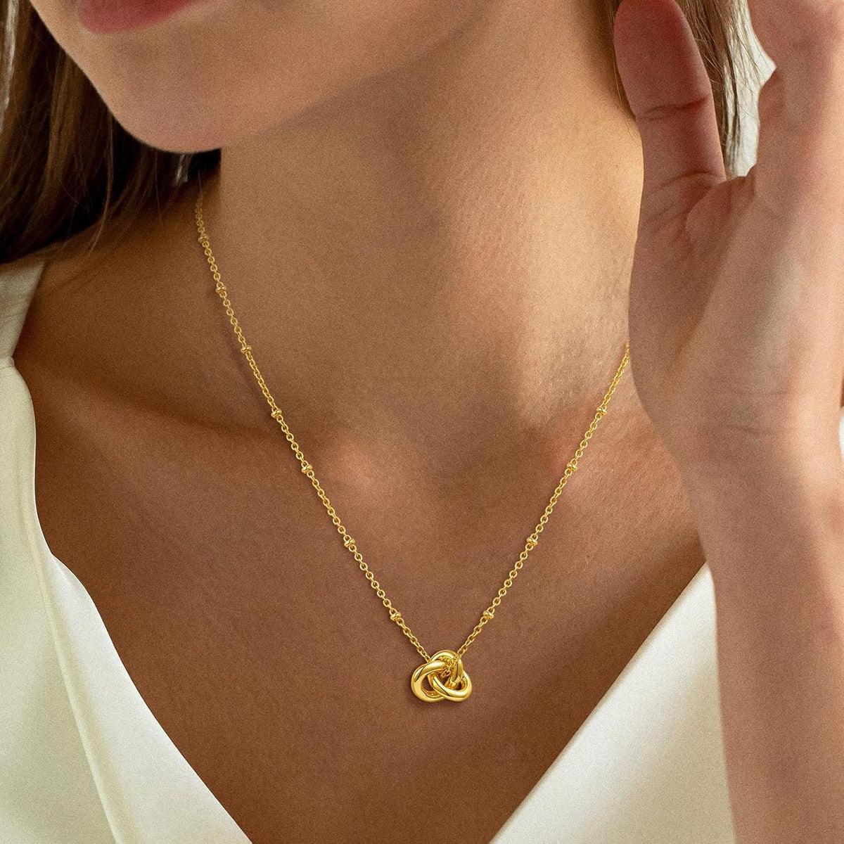 Love Knot Necklace for Women, Dainty Trendy Cute Necklace,14K Gold Plated Infinity Pendant Necklaces,Gold Charm Choker Necklace,Layered Simple Gold Necklace for Women,Unique Jewelry Small Gift for Women ﻿