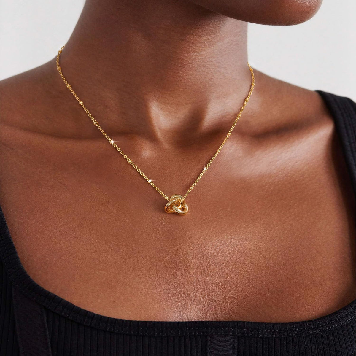 Love Knot Necklace for Women, Dainty Trendy Cute Necklace,14K Gold Plated Infinity Pendant Necklaces,Gold Charm Choker Necklace,Layered Simple Gold Necklace for Women,Unique Jewelry Small Gift for Women ﻿