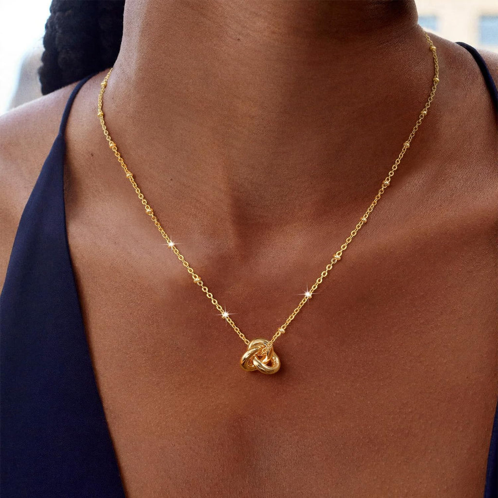 Love Knot Necklace for Women, Dainty Trendy Cute Necklace,14K Gold Plated Infinity Pendant Necklaces,Gold Charm Choker Necklace,Layered Simple Gold Necklace for Women,Unique Jewelry Small Gift for Women ﻿