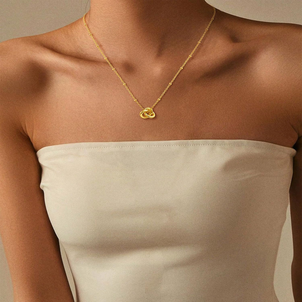 Love Knot Necklace for Women, Dainty Trendy Cute Necklace,14K Gold Plated Infinity Pendant Necklaces,Gold Charm Choker Necklace,Layered Simple Gold Necklace for Women,Unique Jewelry Small Gift for Women ﻿